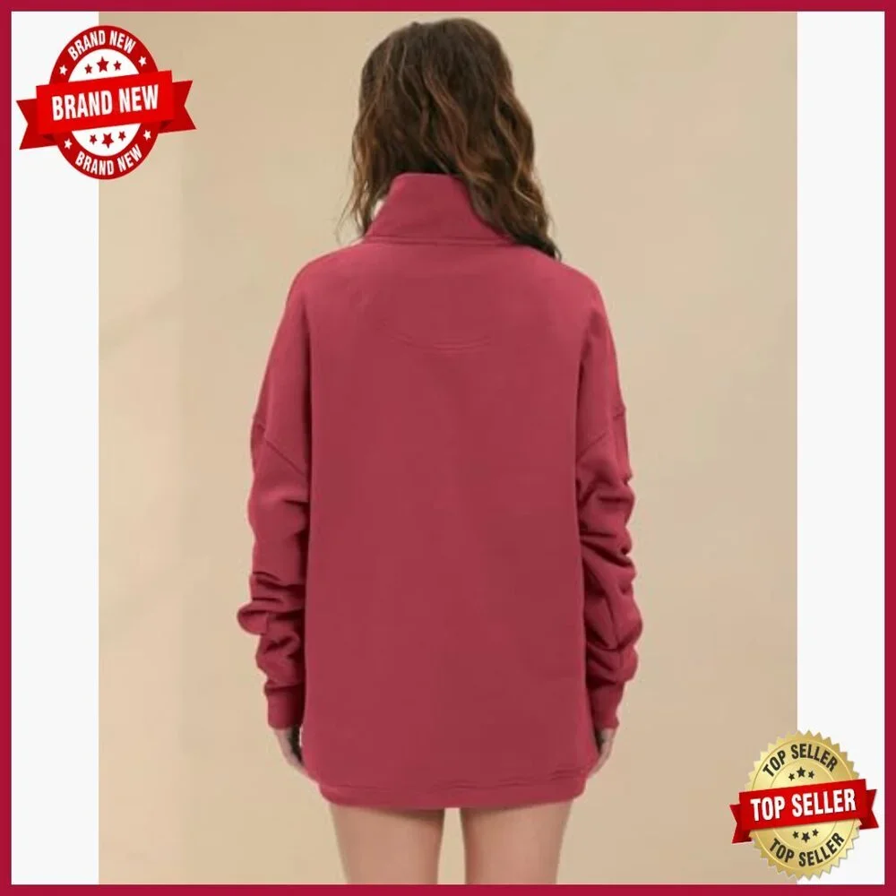 Oversized Cotton Henley Sweatshirt Long Sleeve Pullover Casual Loose Fit - Picture 3 of 7